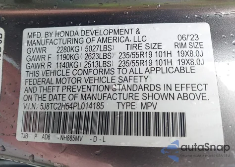 2023 Acura Rdx Technology Package из США, поврежденный, VIN 5J8TC2H54PL014185